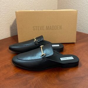 Steve Madden Black Mules with Gold Accent